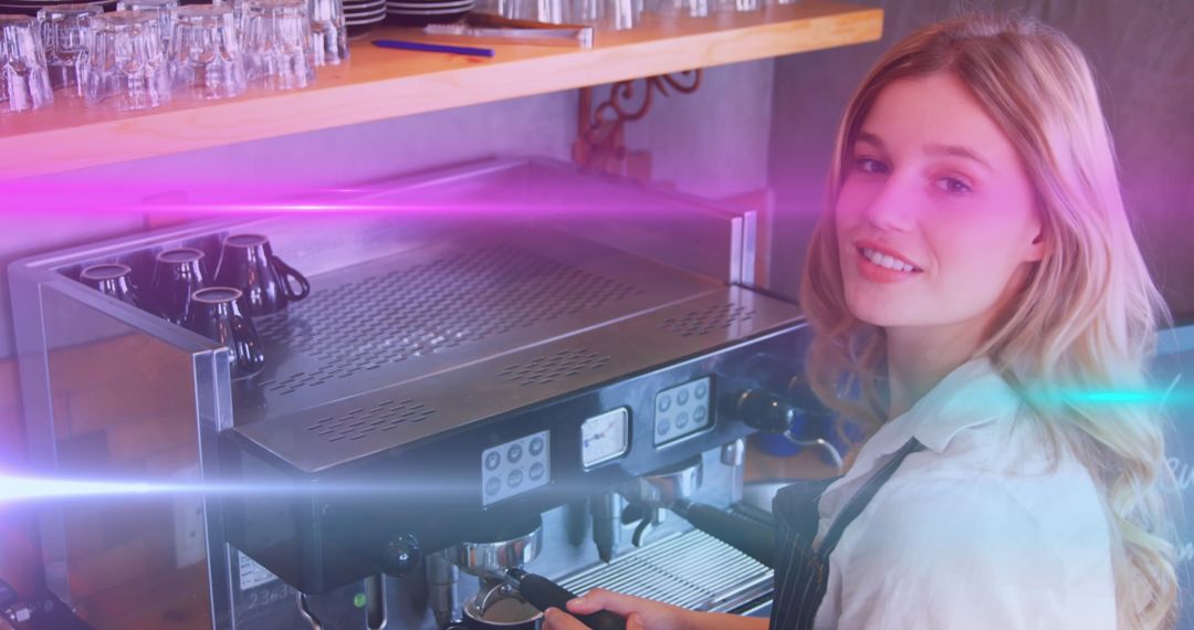 Barista Making Coffee with Modern Technology Effects