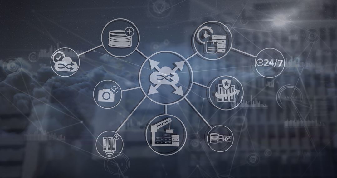 Abstract Network of Digital Icons in Urban Setting