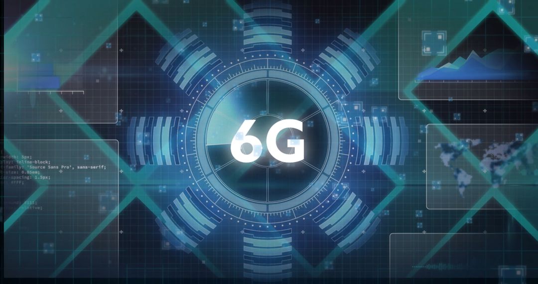 6G Futuristic Interface with Digital HUD and Data Visualization