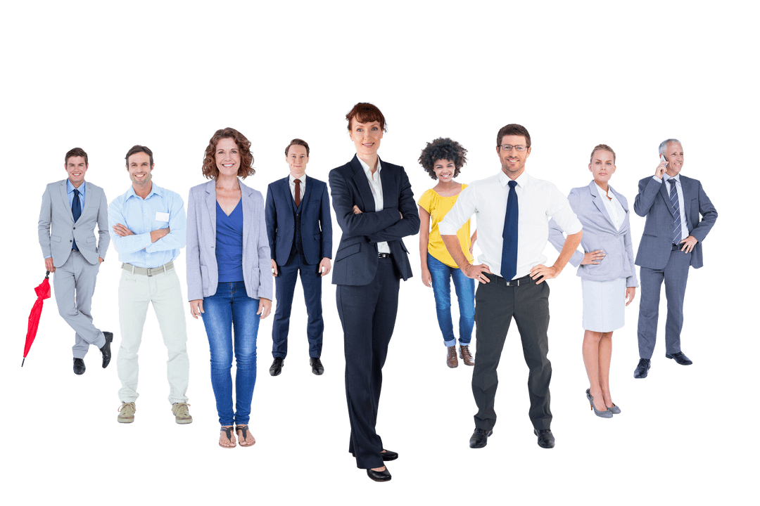 Diverse Business Team on Transparent Background Celebrating Success