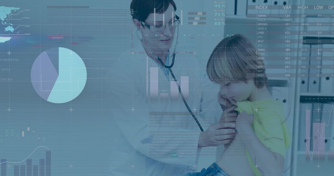 Doctor Conducting Pediatric Examination with Digital Data Integration