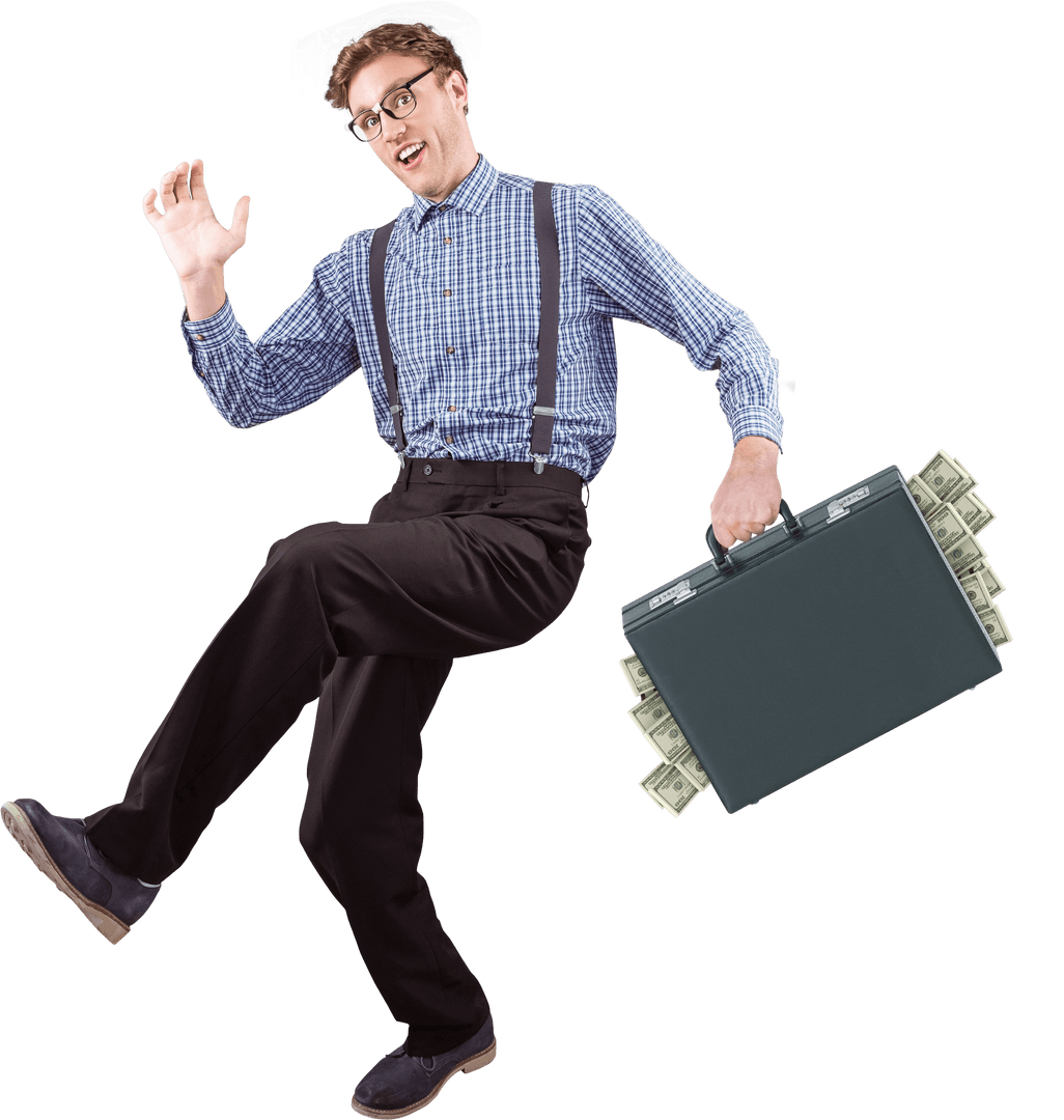Confident Businessman with Money Briefcase on Transparent Background