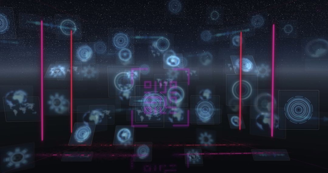 Futuristic Neon QR Code with Data and Scanning