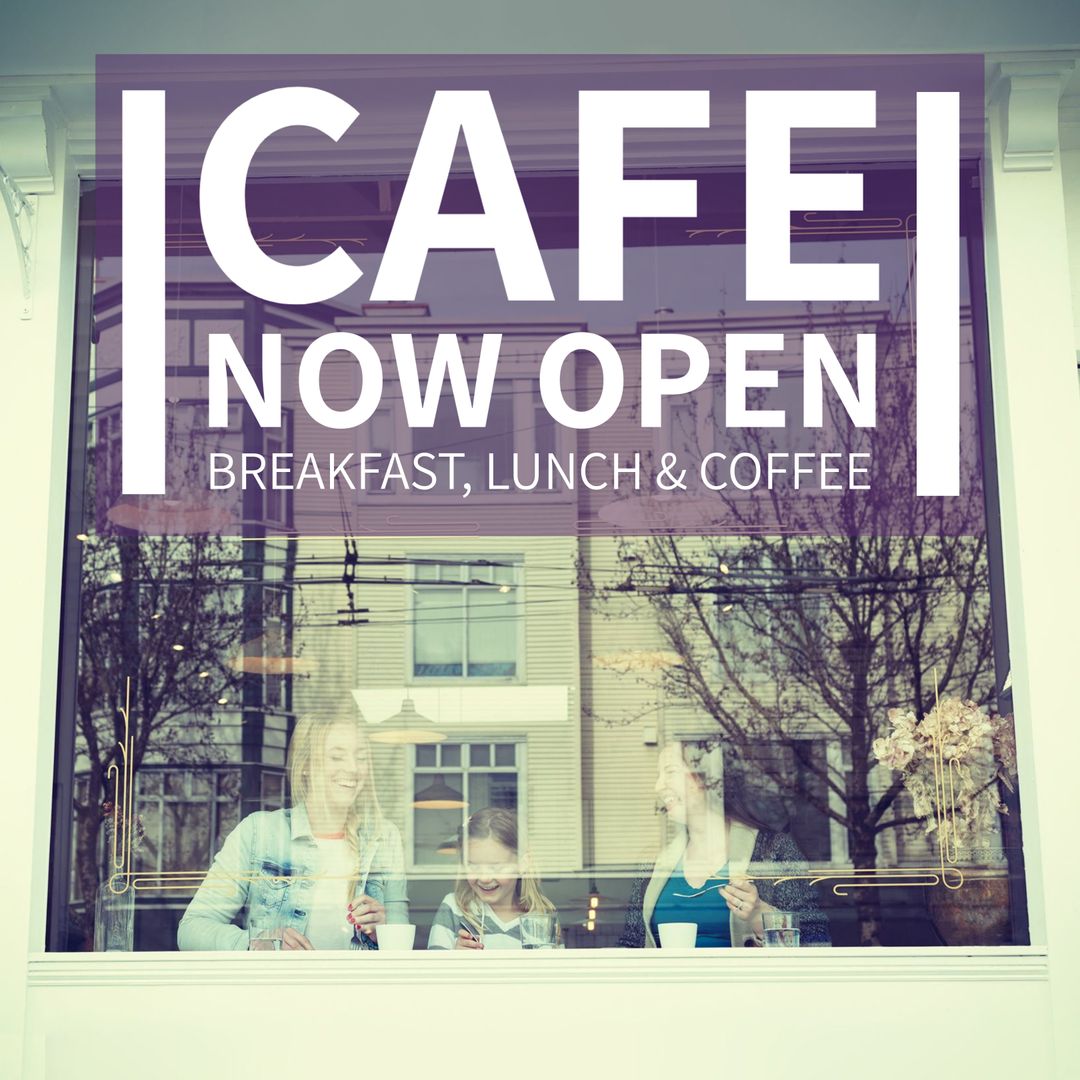 Charming Cafe Scene with Now Open Announcement