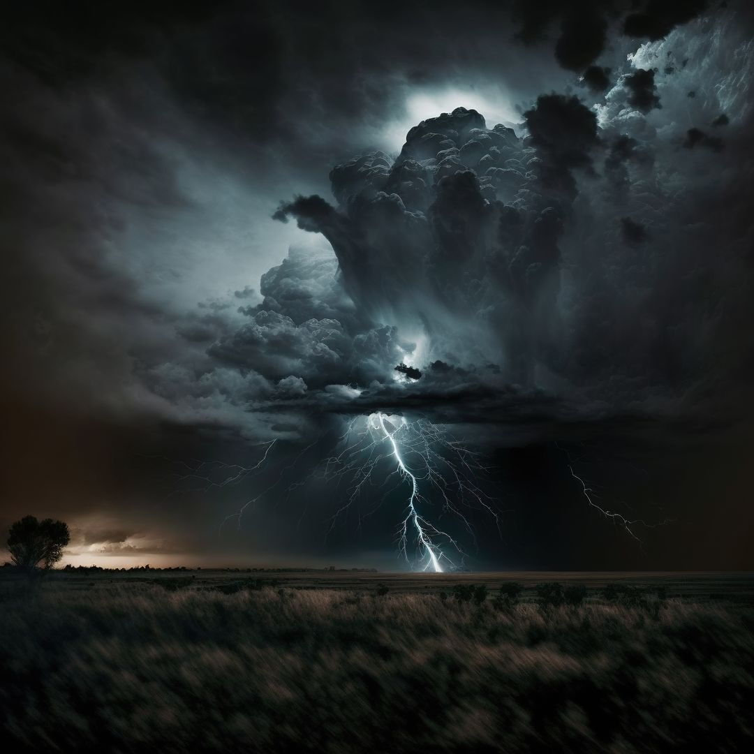 Dramatic Lightning Storm Over Field at Night - Free Images, Stock Photos and Pictures on Pikwizard.com