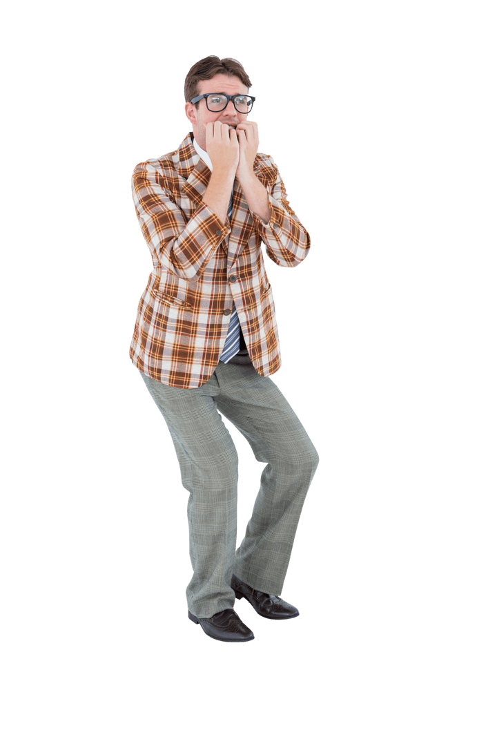 Transparent Anxious Hipster Biting Nails Full Length