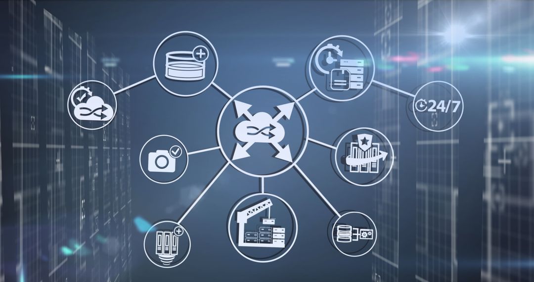 Digital Network with Technology Icons Overview