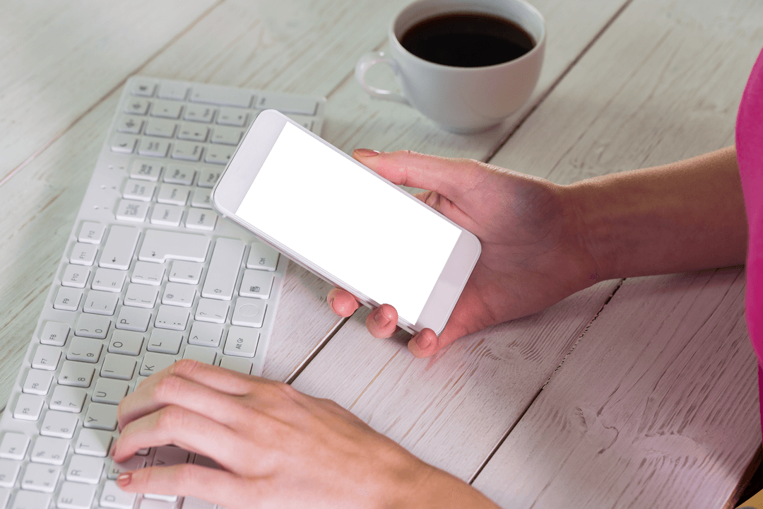 Caucasian Woman Using Smartphone with Transparent Background