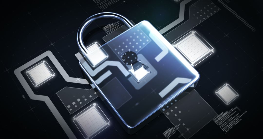 Futuristic Digital Padlock on Circuit Background