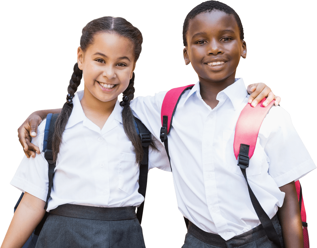 Transparent Image of Smiling Schoolchildren with Backpacks