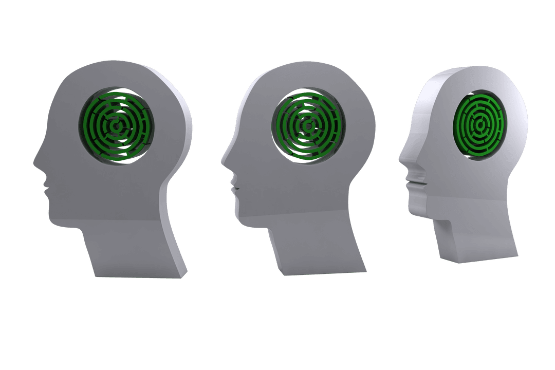 Digital Symbols of Human Heads with Circular Patterns on Transparent Background