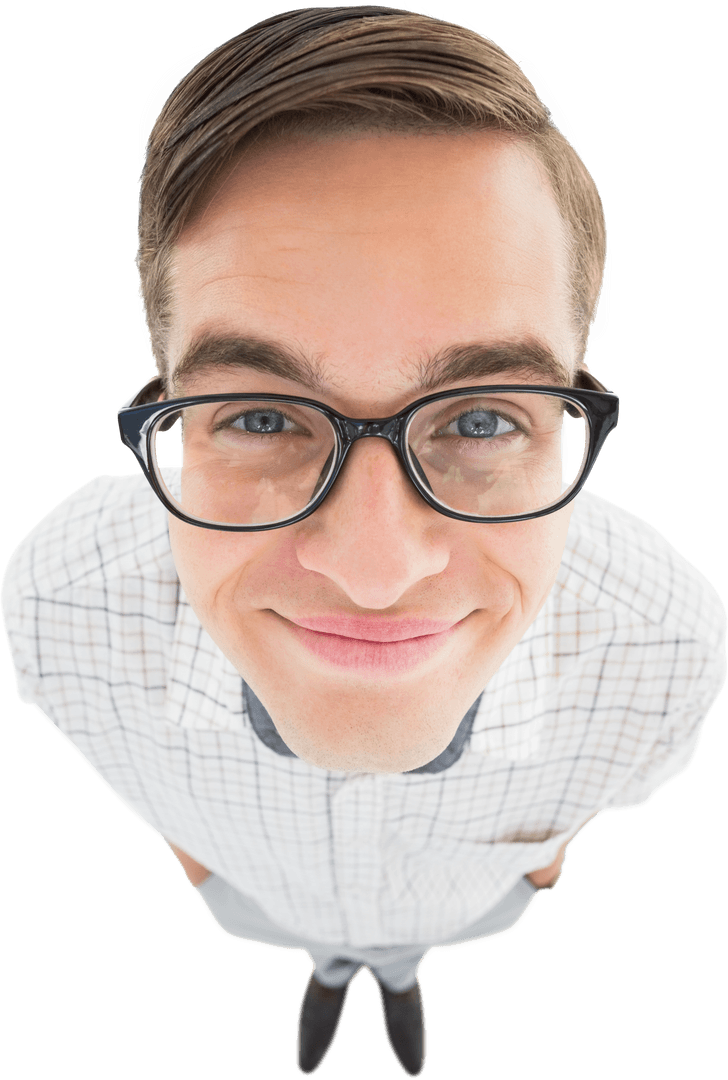 Smiling Retro Styled Man in Transparent Background Glasses
