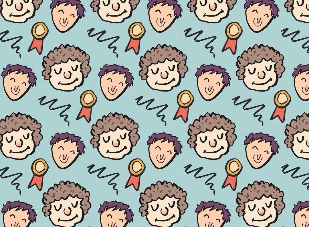 Seamless Transparent Pattern with Cartoon Heads and Award Ribbons