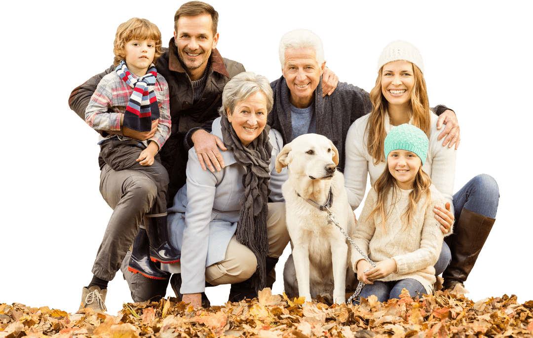 Happy Family Gathering with Dog on Transparent Background