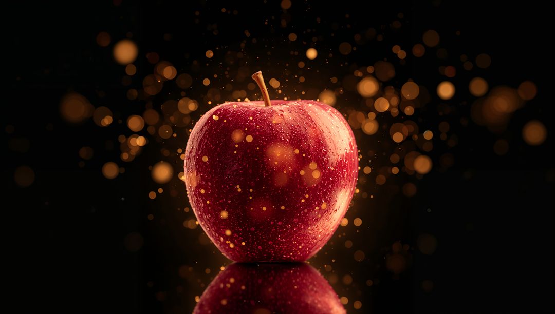 Glistening Red Apple Amidst Golden Bokeh Glow