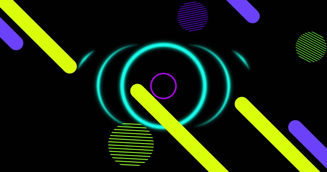 Vibrant Abstract Shapes on Black Background with Neon Accents