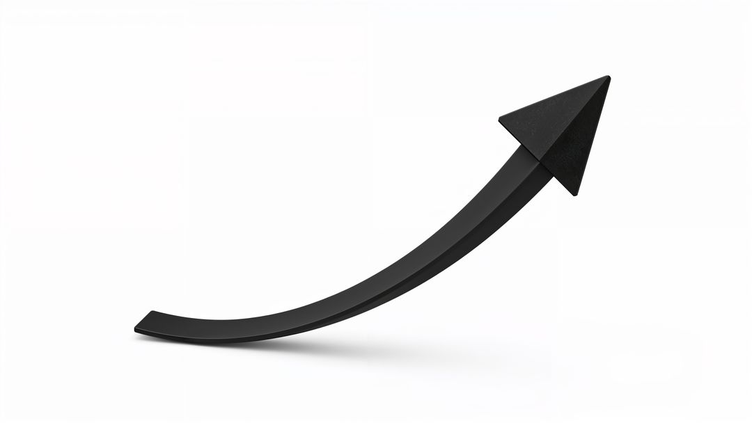 3d black curved arrow pointing upward on white background