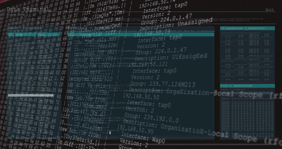 Streaming Terminal Logs Overlaid Console Dashboard Showing Encrypted Network Telemetry