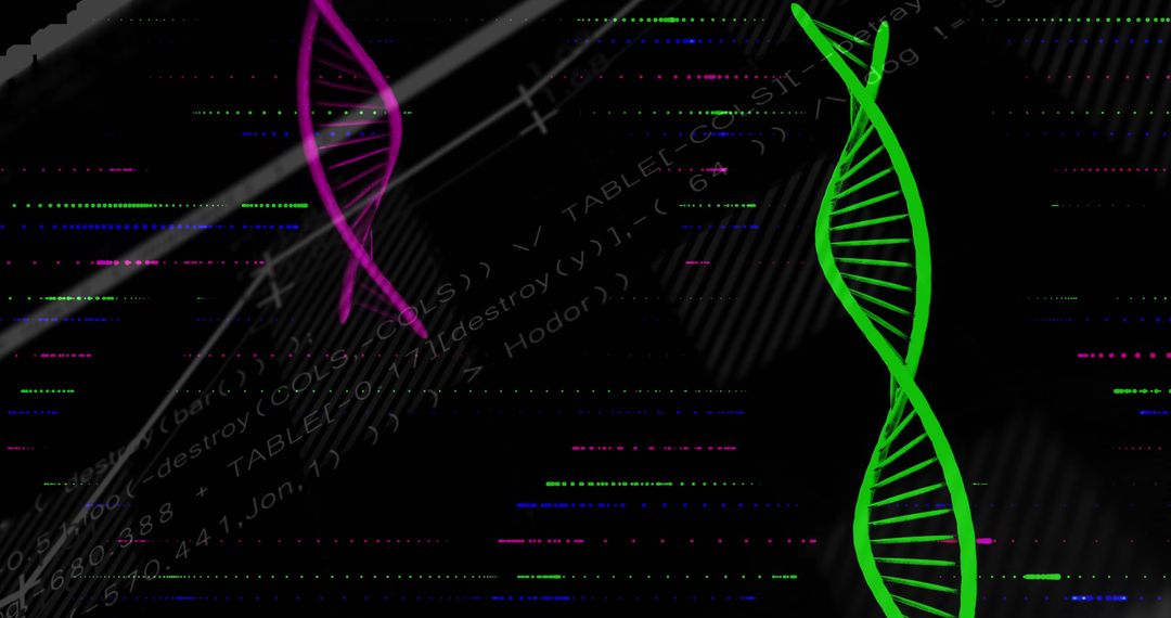 Futuristic DNA Helix in Glitch Cyber Interface