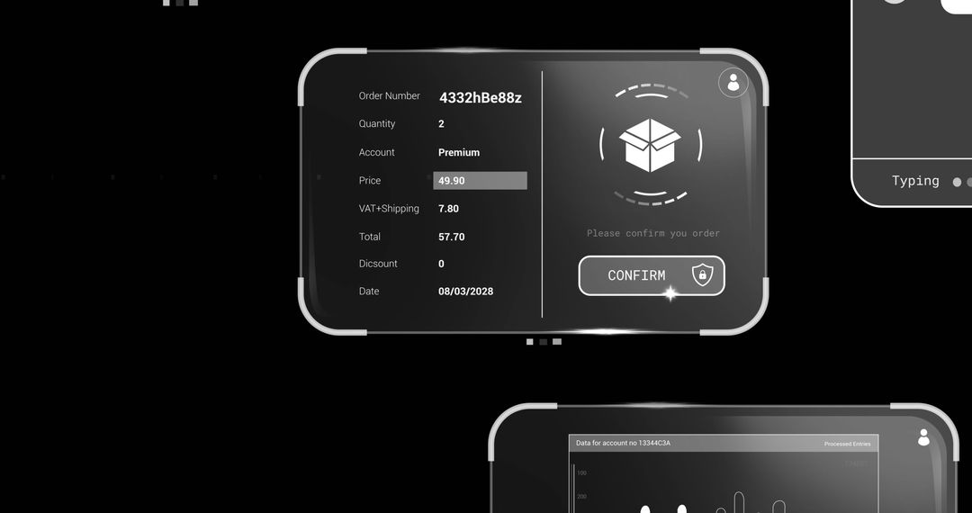Futuristic Digital Interface for Data Processing and Orders