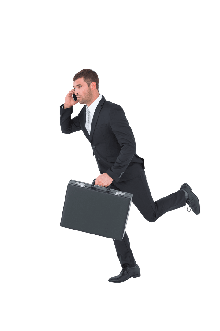 Caucasian Businessman Talking on Smartphone Learning Isolated on Transparent Background