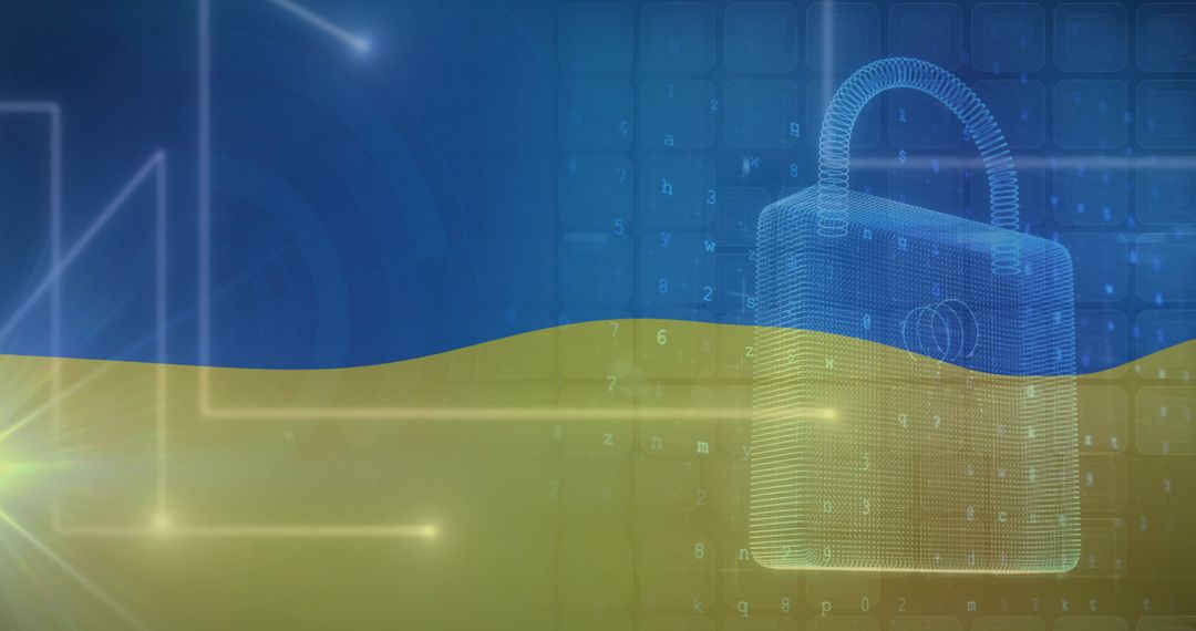 Digital Security Representation on Ukrainian Flag Background