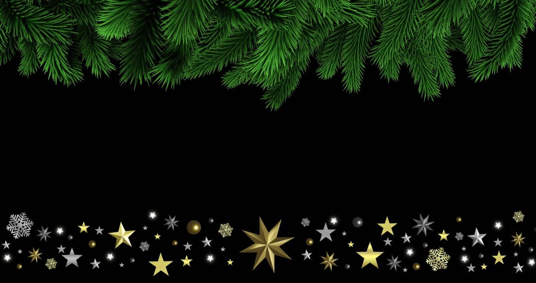 Festive Christmas Border with Stars and Fir Branches
