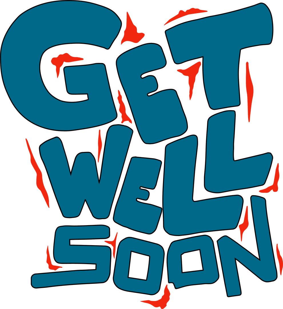 Playful Hand-drawn Get Well Soon on Transparent Background, Red Accents