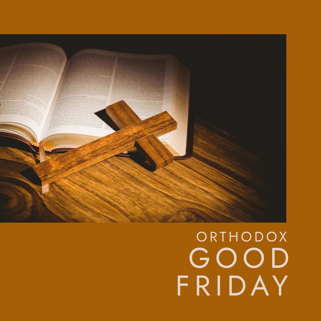 Orthodox Good Friday with Wooden Cross and Open Bible