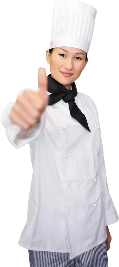 Confident Female Chef Giving Thumbs Up in White Uniform