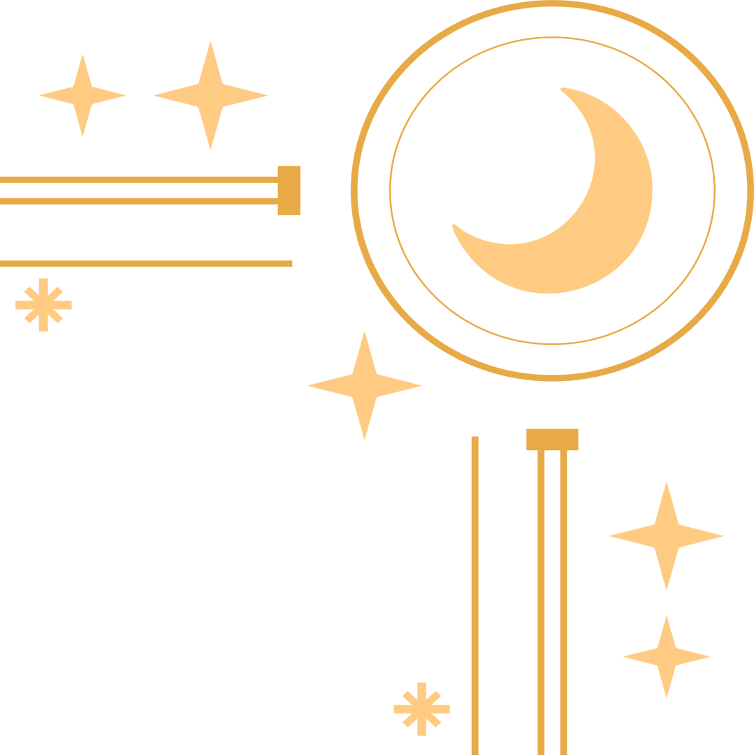 Transparent Celestial Abstract with Crescent Moon and Geometric Shapes