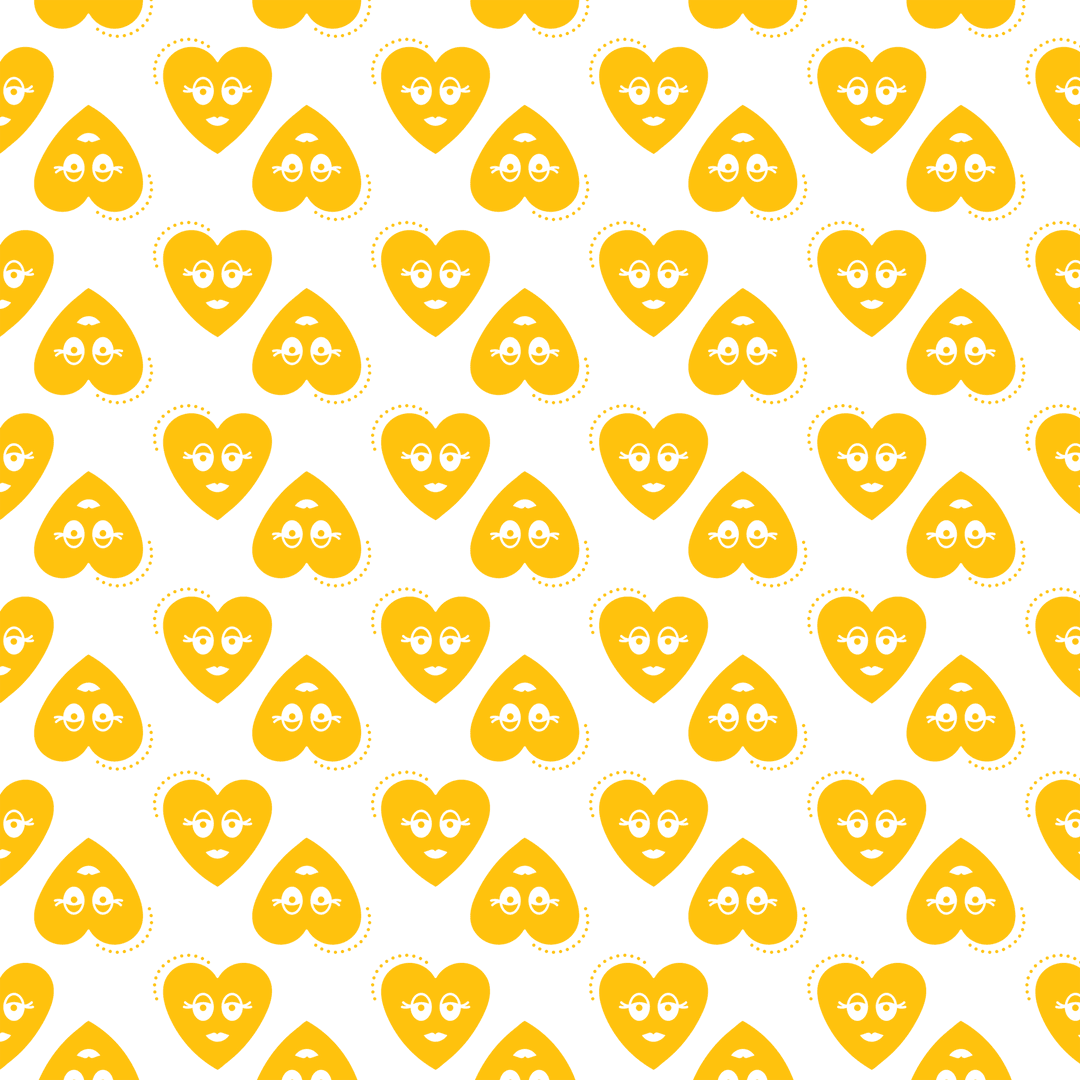 Vibrant Yellow Heart Pattern on Transparent Background