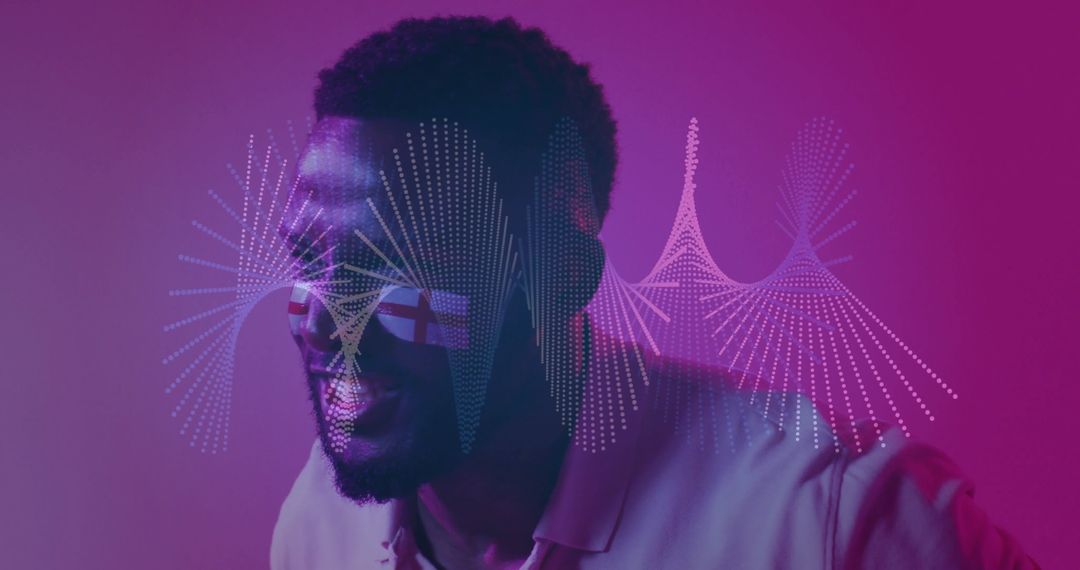 Happy African American Man with Vibrant Digital Waveform