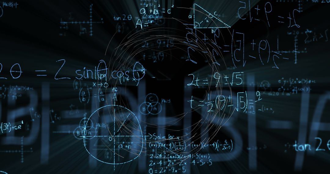 Floating Blue Mathematical Equations in Cyber Tunnel