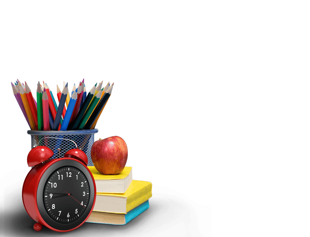Education Tools Transparent Background with Books and Pencil Holder