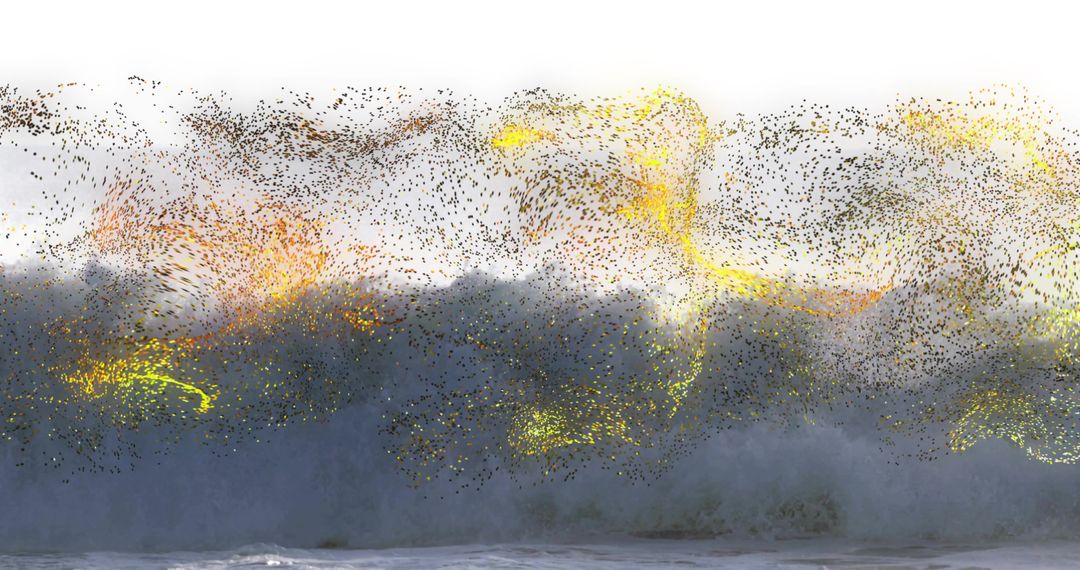 Mesmerizing Starling Murmuration Over Surfing Ocean Waves