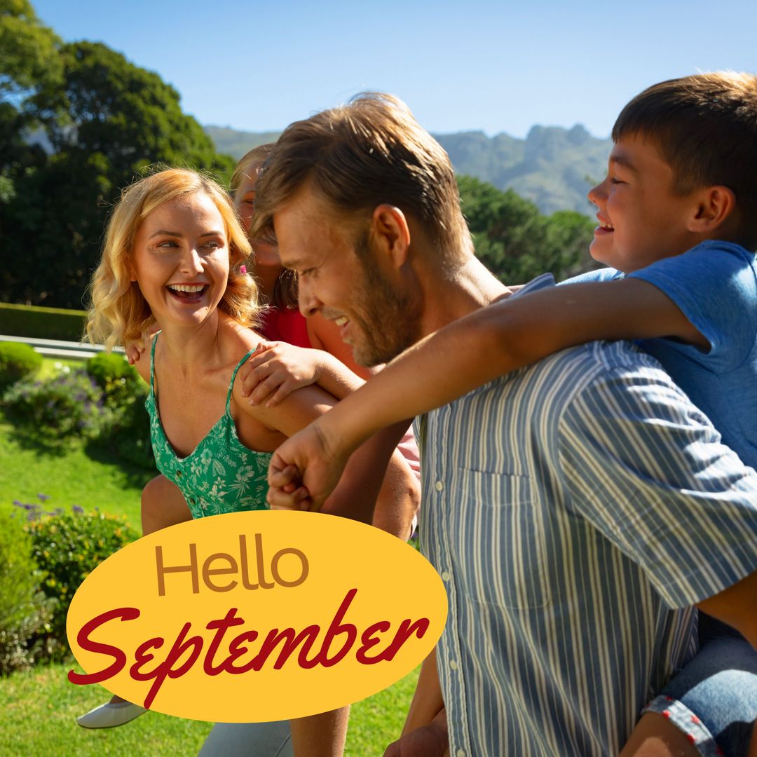 Joyful Family Embracing September in Lush Garden
