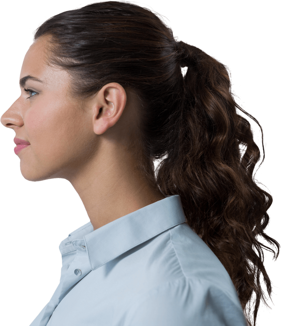 Thoughtful Transparent Woman in Profile with Curly Hair