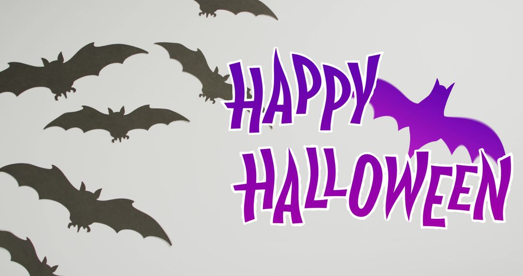 Happy Halloween Text with Bat Icons and Grey Background - Free Images, Stock Photos and Pictures on Pikwizard.com