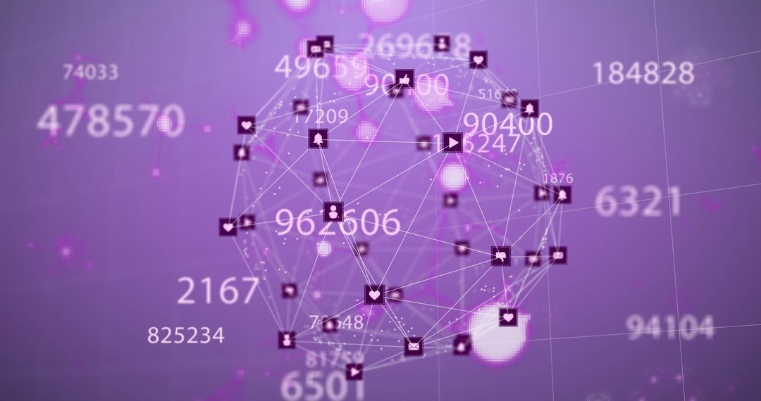 Digital Network Sphere with Connectivity Icons and Numeric Data