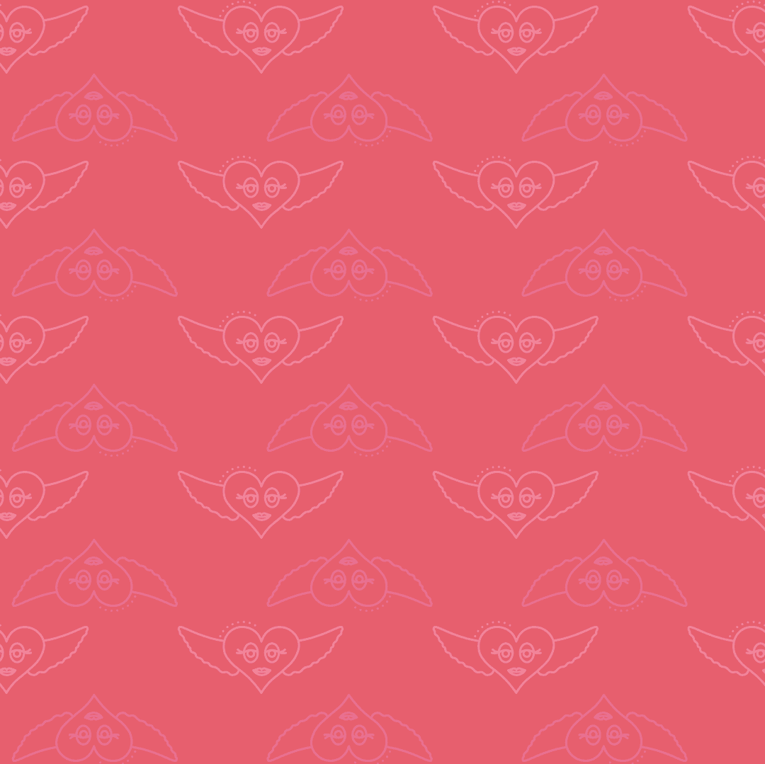 Transparent Pink Hearts with Wings Pattern on Pink Background