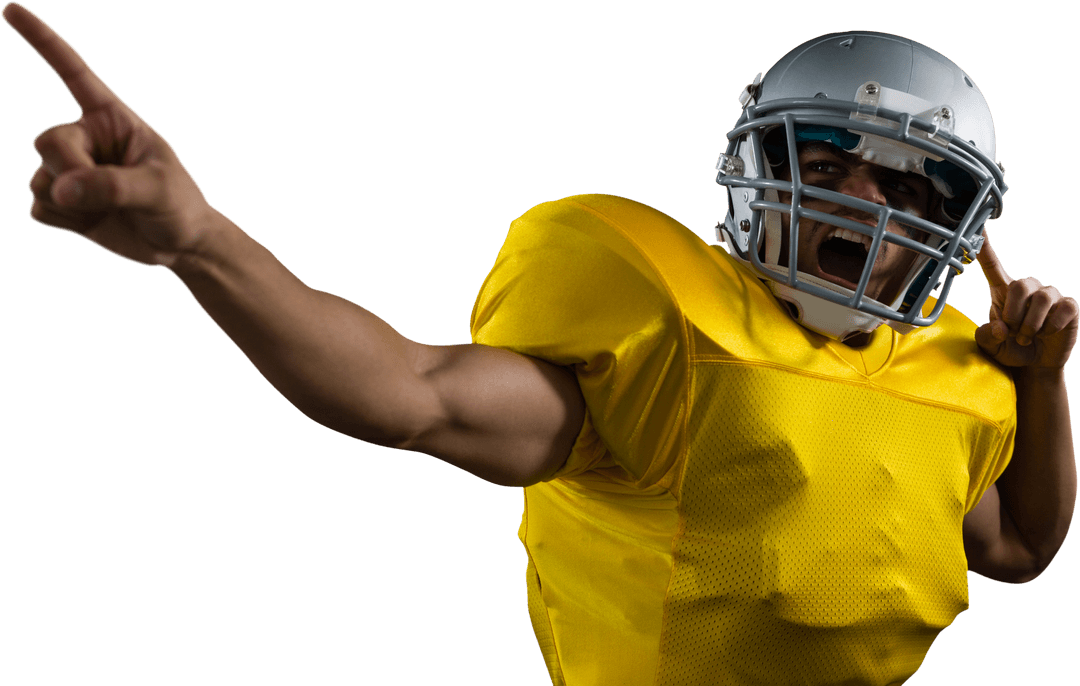 Energetic American Football Player Pointing Transparent Background