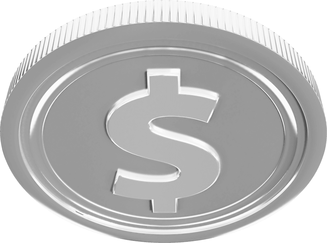 Silver Coin Digital Illustration on Transparent Background