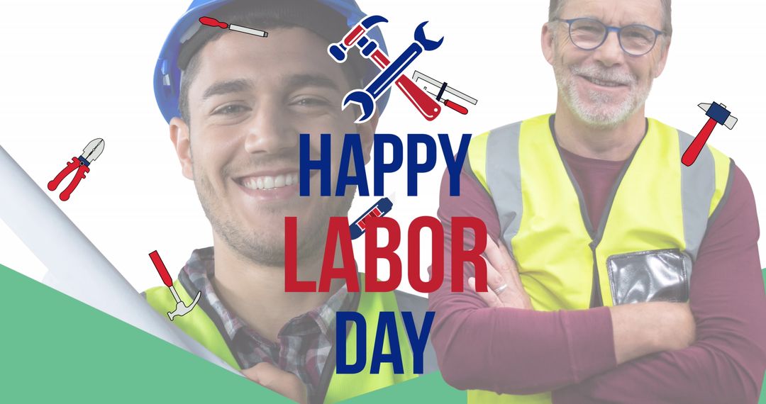 Celebrating Labor Day with Smiling Workers and Tools Illustrations