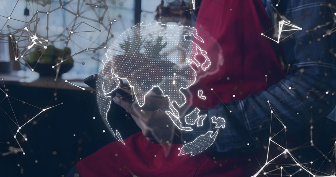 Global Network and Connections with Digitalized Globe Overlay