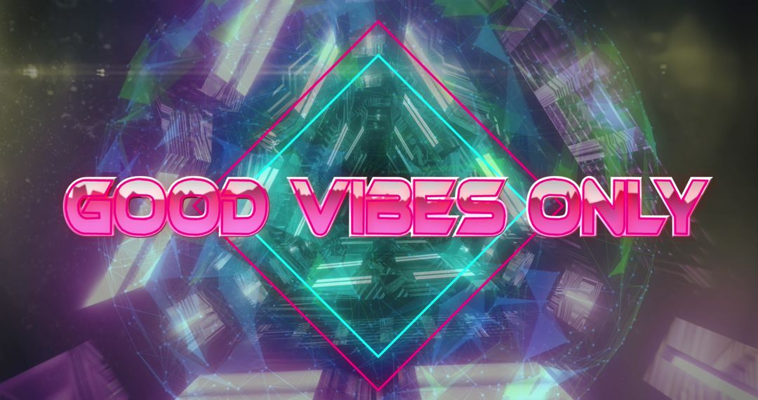 Colorful Neon 'Good Vibes Only' Graphic with Geometric Patterns