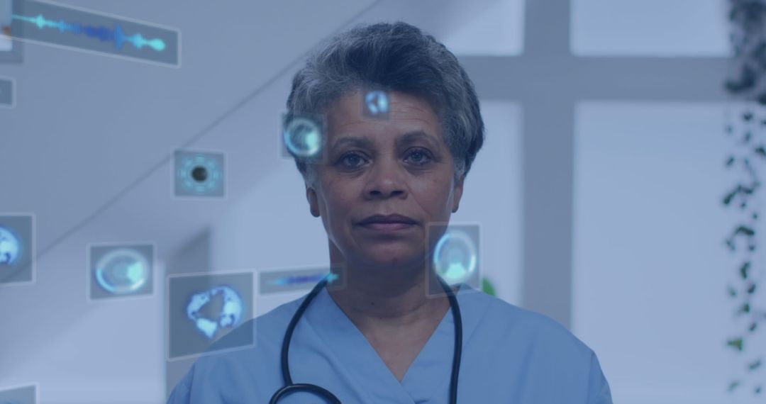 Smiling Doctor with Holographic Medical Data Interface