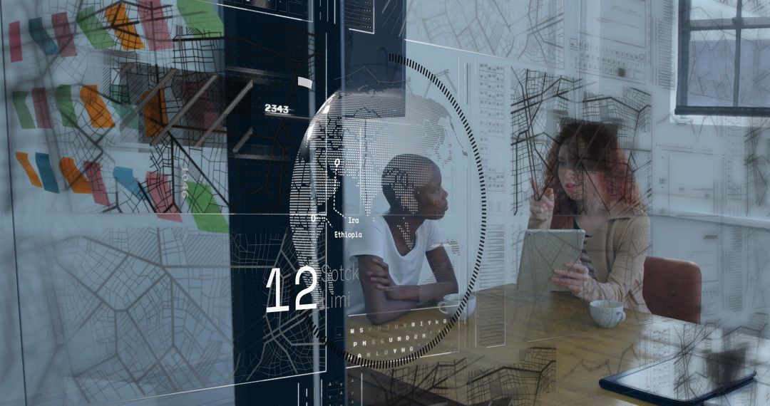 Coworkers Collaborating on Digital Project in Modern Urban Office