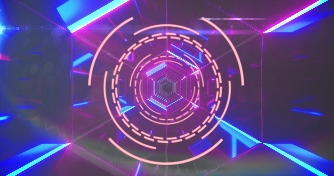 Futuristic Digital Interface with Neon Tunnel and Holographic Display