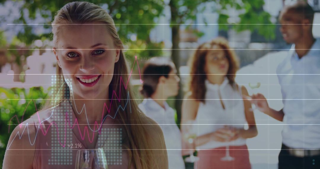 Professional Networking Gathering with Data Visualization Overlay